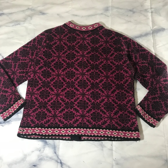 L.L. Bean Pink & Black Nordic Snowflake Sweater - Picture 5 of 7